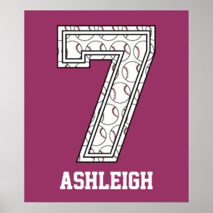 Personalisierte Baseball-Nummer 7 Poster