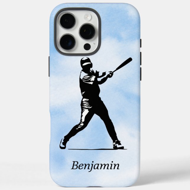 Personalisierte Baseball Player Silhouette Blue Sk Case-Mate iPhone Hülle (Rückseite)