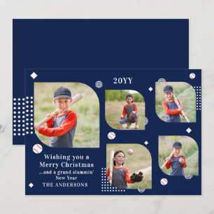 Personalisierte Baseball-Weihnachtskarte 5 Fotos F
