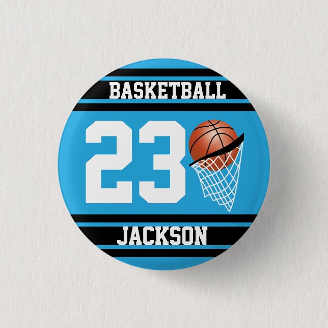 Personalisierte Basketball Baby Blue und Black Button (Vorderseite)