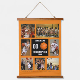 Personalisierte Basketball-Foto-Collage Wandteppich Mit Holzrahmen
