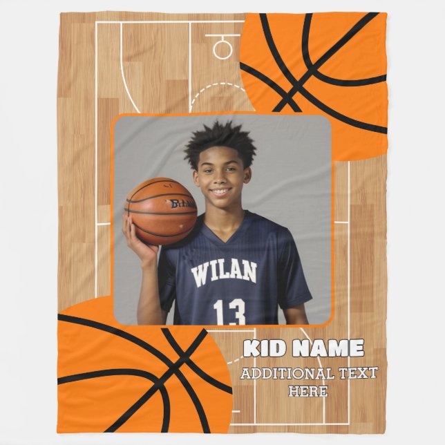 Personalisierte Basketball-Kinder Sport Fleecedecke (Vorderseite)