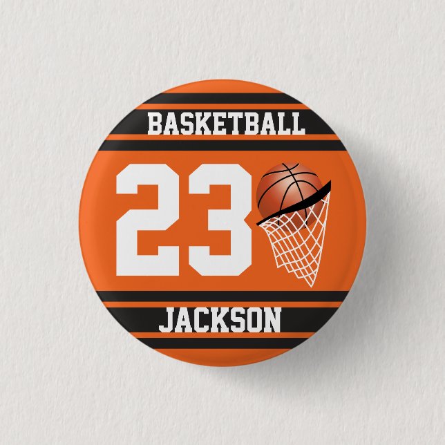 Personalisierte Basketball Orange und Schwarz Button (Vorderseite)