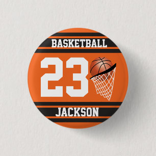 Personalisierte Basketball Orange und Schwarz Button