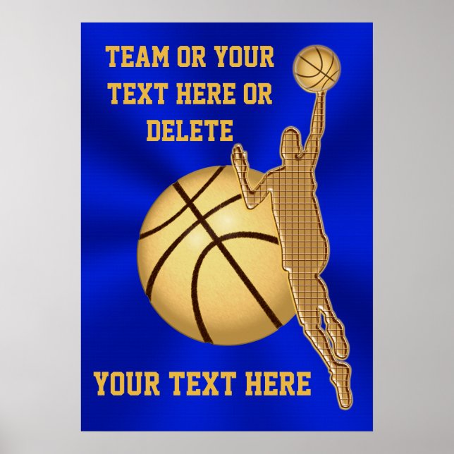 Personalisierte Basketball-Poster Blau und Gold Poster (Vorne)
