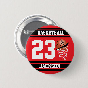 Personalisierte Basketball rot und schwarz Button