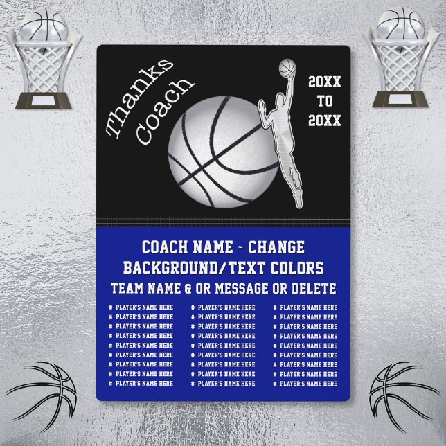 Personalisierte Basketball-Trainingsgeschenke, Bas Fotoplatte (Gifts for basketball coaches. Plaque for basketball coach. Royal Blue and Black, basketball plaque.)