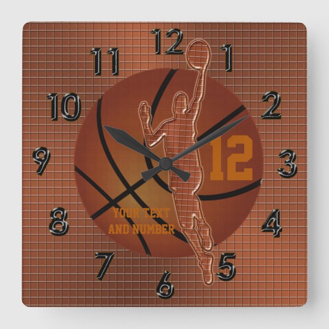 Personalisierte Basketball-Uhren mit NAMEN und Quadratische Wanduhr (Vorderseite)