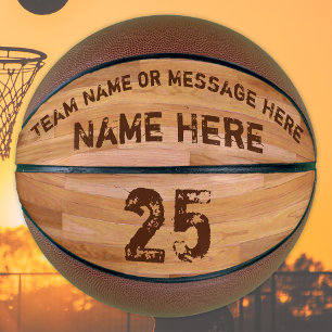 Personalisierte Basketbälle, 3 Textfelder, Holzfu Basketball