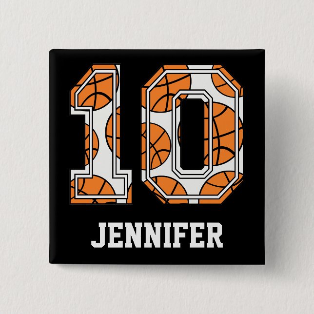 Personalisierte Basketballnummer 10 Button (Vorderseite)