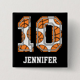 Personalisierte Basketballnummer 10 Button