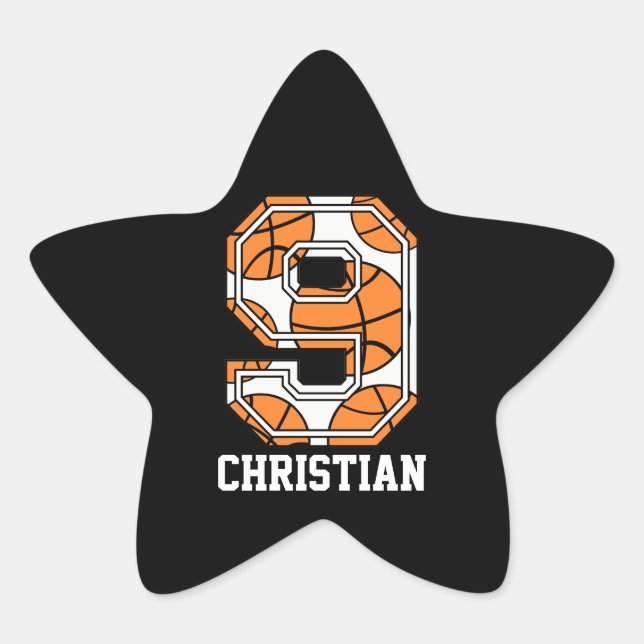 Personalisierte Basketballnummer 9 Stern-Aufkleber (Vorderseite)