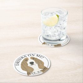 Personalisierte Basset Hound-Hochzeit Runder Pappuntersetzer
