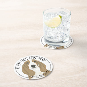 Personalisierte Basset Hound-Hochzeit Runder Pappuntersetzer