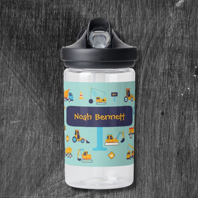 Personalisierte Baustellen-LKW-Flasche für Jungen Trinkflasche (Excavator Name Mug for Toddler Boys
)