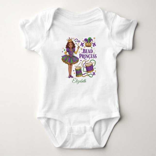 Personalisierte Bead Princess - Mardi Gras Baby Strampler (Vorderseite)