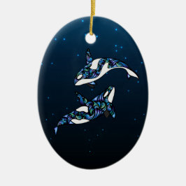 Personalisierte Beautiful Orca Whales Wedding Keramik Ornament