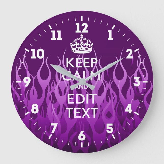 Personalisierte Behalten Ruhe Erhalten Sie Lila Fl Große Wanduhr (Vorderseite)
