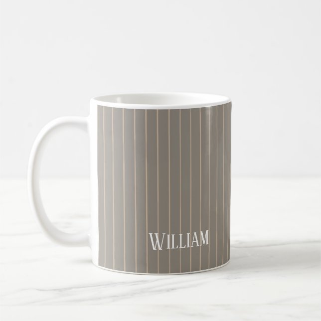 Personalisierte beige Pinstreifen Kaffeetasse (Links)