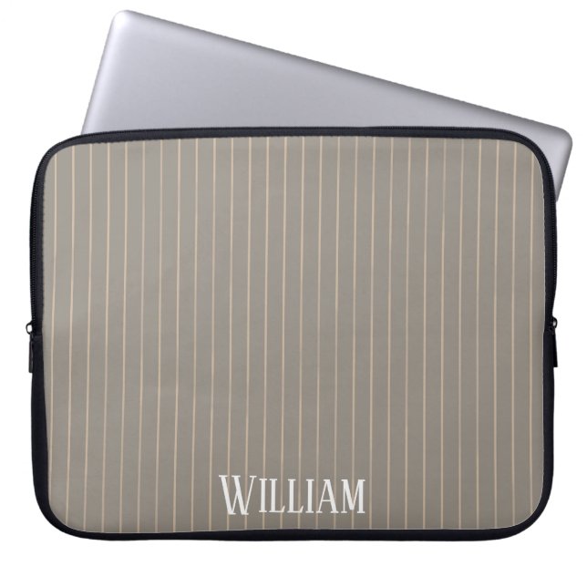 Personalisierte beige Pinstreifen Laptopschutzhülle (Vorderseite)