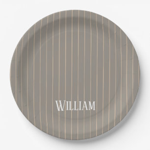 Personalisierte beige Pinstreifen Pappteller