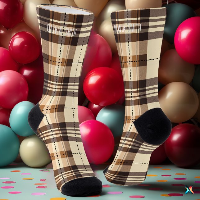 Personalisierte Beige und brauner Tartan Karierte  Socken (Von Creator hochgeladen)