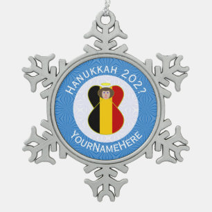 Personalisierte belgische Engel-Hanukkah-Flagge Schneeflocken Zinn-Ornament