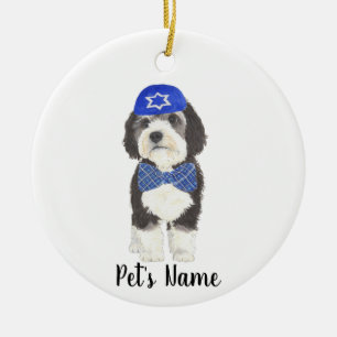 Personalisierte Bernedoodle Blue Yarmulke Bow Kraw Keramik Ornament