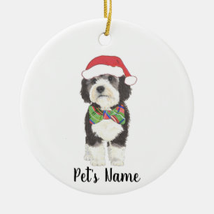 Personalisierte Bernedoodle Weihnachtsmannmütze &  Keramik Ornament