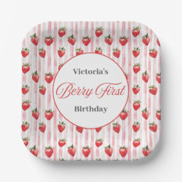 Personalisierte "Berry First" Birthday Square Tell Pappteller