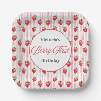 Personalisierte "Berry First" Birthday Square Tell Pappteller
