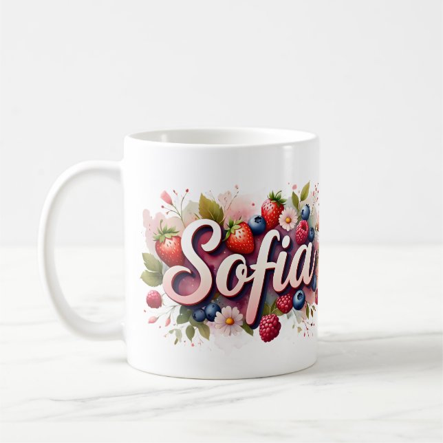 Personalisierte Berry Floral Name Tasse - "Sofia" (Links)