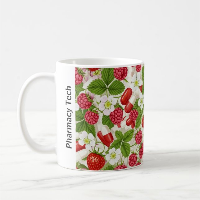 Personalisierte Berry & Pill Pattern Pharmacy-Tass Kaffeetasse (Links)