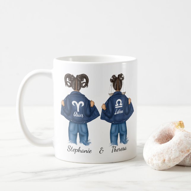 Personalisierte Best Friends Aries Libra Girl Kaffeetasse (Mit Donut)