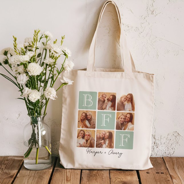 Personalisierte beste Freunde für immer 6 FotoColl Tragetasche (Celebrate your unbreakable bond with this "Best Friends Forever" photo tote bag! )