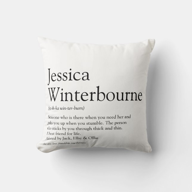 Personalisierte BESTE FREUNDIN - Schwarz und Weiß Kissen (Vorderseite)