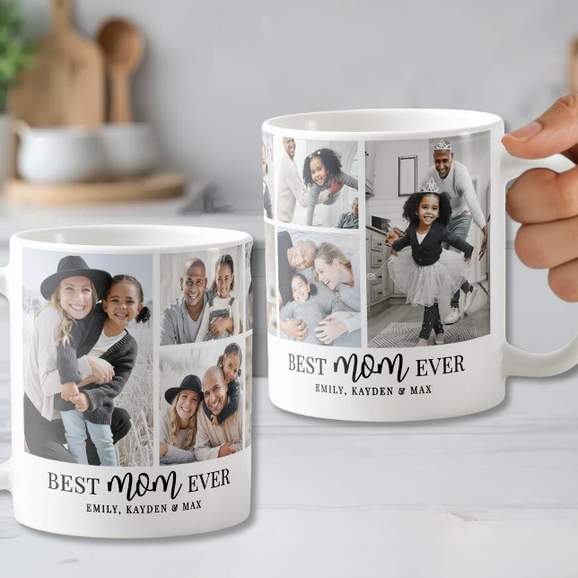 Personalisierte Beste-Mama-Fotocollage Kaffeetasse (Personalized Best Mom Photo Collage Coffee Mug)