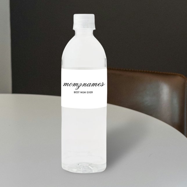 Personalisierte Beste Mama je Kalligrafiebezeichnu Wasserflaschenetikett (Von Creator hochgeladen)
