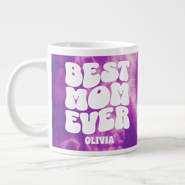 Personalisierte beste Mama je Lila Gefärbte Krawat Jumbo-Tasse (Links)
