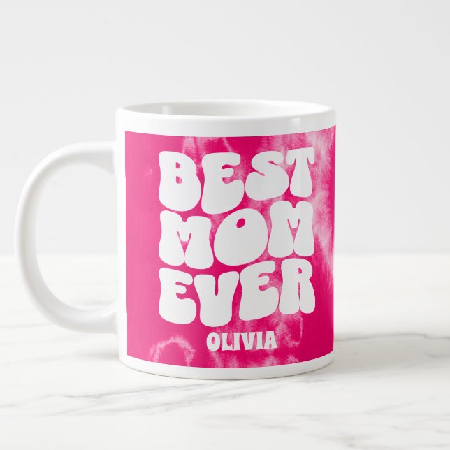 Personalisierte beste Mama je rosa Gefärbte Krawat Jumbo-Tasse (Links)