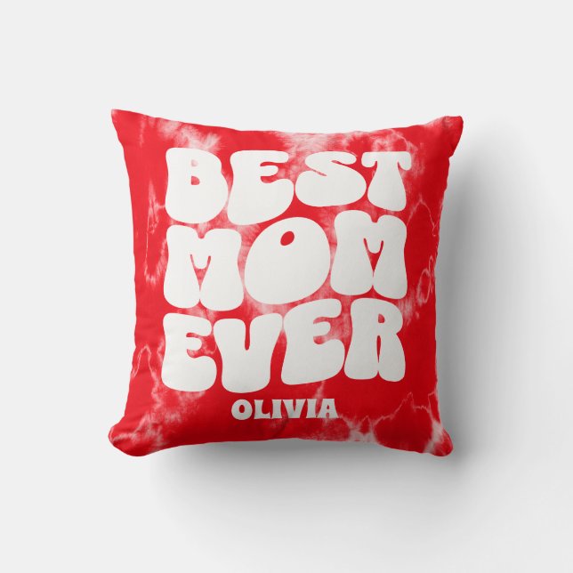 Personalisierte beste Mama je Rote Gefärbte Krawat Kissen (Vorderseite)