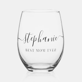 Personalisierte beste Mama je Script Monogram Weinglas Ohne Stiel