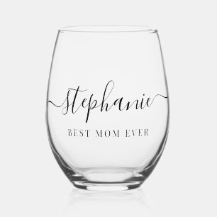 Personalisierte beste Mama je Script Monogram Weinglas Ohne Stiel
