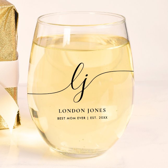 Personalisierte beste Mama je Skriptmonogramm Weinglas Ohne Stiel (Von Creator hochgeladen)