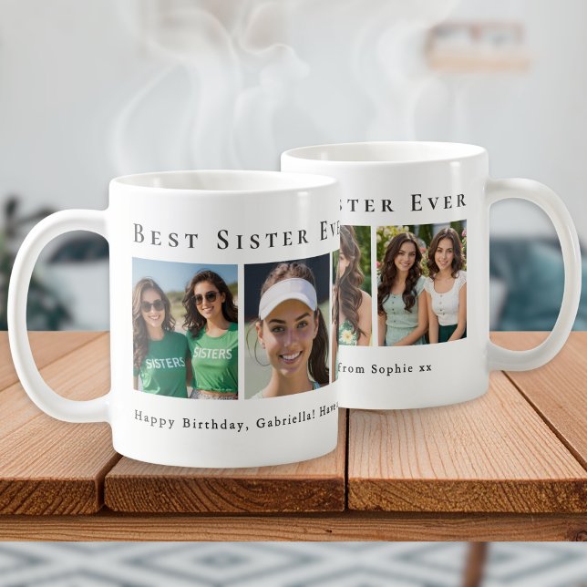 Personalisierte Beste Schwester überhaupt 5-Foto-C Kaffeetasse (A coffee mug for the "Best Sister Ever", with a collage of 5 photos and personalized message )