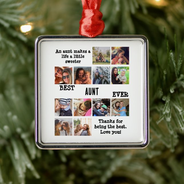 Personalisierte Beste Tante je 12 FotoCollage Ornament Aus Metall (Baum)
