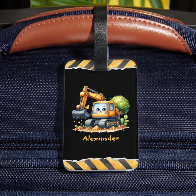 Personalisierte Bezeichnung Baufahrzeuge Baby Boy Gepäckanhänger (Rückseite Insitu 4)