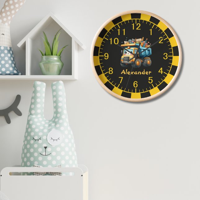 Personalisierte Bezeichnung Baufahrzeuge Baby Boy Uhr (Von Creator hochgeladen)