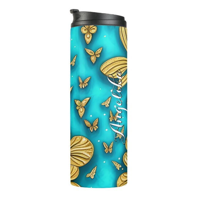 Personalisierte Bezeichnung für aquamarine und Gol Thermosbecher (Nach rechts gedreht)