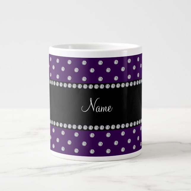 Personalisierte Bezeichnung lila Diamanten Jumbo-Tasse (Vorderseite)